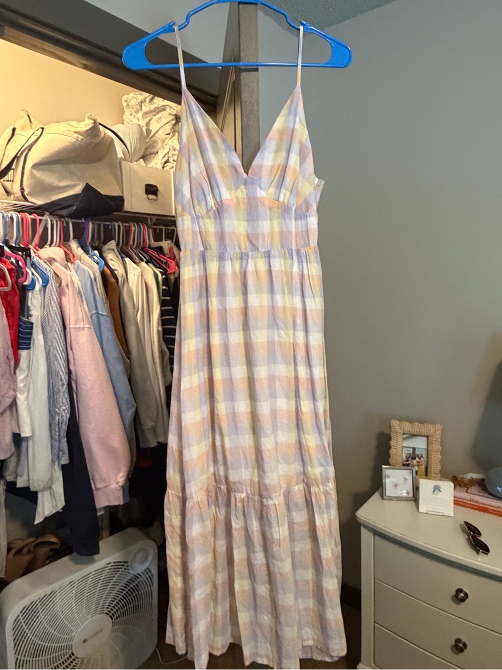 Jessica Simpson Pastel Plaid Maxi Dress in Pink, Yellow & Blue